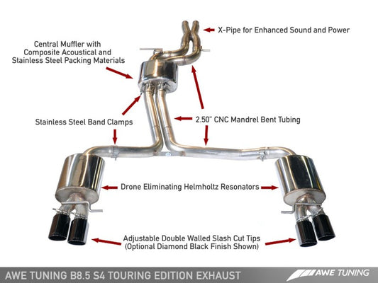 AWE Tuning Audi B8 / B8.5 S4 3.0T Touring Edition Exhaust - Chrome Silver Tips (90mm)