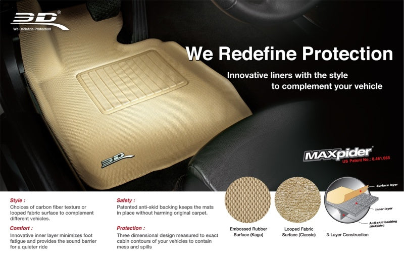 3D MAXpider 14-20 Land Rover Range Rover Sport Kagu 2nd Row Floormats - Tan