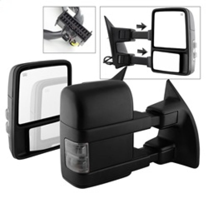 xTune Ford SuperDuty 08-15 Extendable Heated Mirrors w/ LED Signal Smoke MIR-FDSD08S-PW-SM-SET