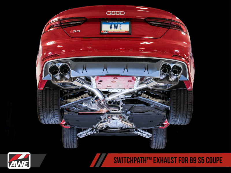 AWE Tuning Audi B9 S5 Coupe SwitchPath Exhaust w/ Chrome Silver Tips (90mm)