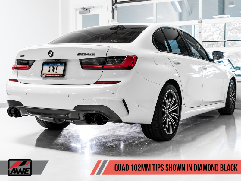 AWE Tuning 2019+ BMW M340i (G20) Non-Resonated Touring Edition Exhaust - Quad Diamond Black Tips