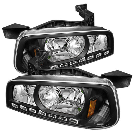 Xtune Dodge Charger 06-10 1Pc LED Crystal Headlights Black HD-ON-DCH05-1PC-LED-BK